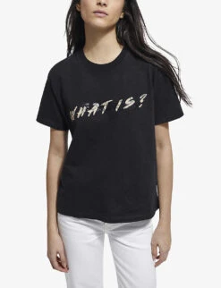 THE KOOPLES Leopard-print Logo-graphic Cotton-jersey T-shirt -Whistles Clothing Shop R03977013 BLA01 ALT02