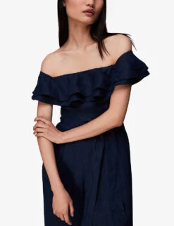 Whistles Tabi Off-shoulder Linen Jumpsuirt -Whistles Clothing Shop R03978842 NAVY ALT02