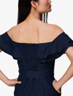 Whistles Tabi Off-shoulder Linen Jumpsuirt -Whistles Clothing Shop R03978842 NAVY ALT03