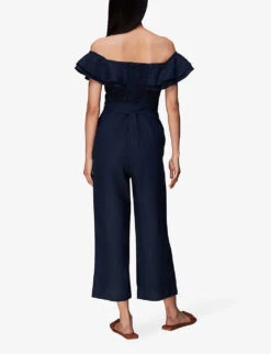 Whistles Tabi Off-shoulder Linen Jumpsuirt -Whistles Clothing Shop R03978842 NAVY ALT04