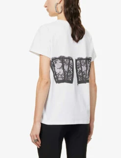 Alexander McQueen Corset-print Cotton-jersey T-shirt -Whistles Clothing Shop R03980605 WHITEBLACK ALT03