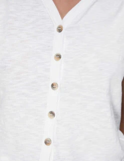 Whistles Maeve Buttoned Cotton-jersey T-shirt -Whistles Clothing Shop R03983237 WHITE ALT04