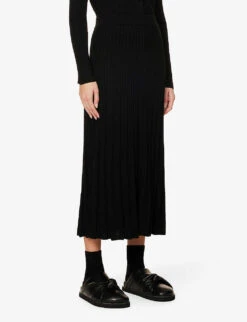 Joseph Ribbed Wool Midi Skirt -Whistles Clothing Shop R03995812 BLACK ALT02