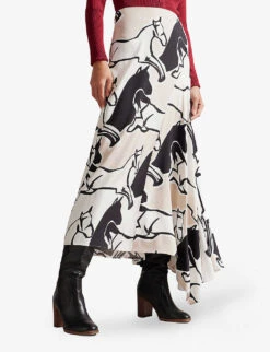 Ted Baker Selenia Horse-print Asymmetric Bias-cut Woven Midi Skirt 6 Ted Baker Selenia Horse-print Asymmetric Bias-cut Woven Midi Skirt -Whistles Clothing Shop R03999032 WHITE ALT02
