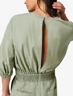 Sweaty Betty Loren Gathered-detail Lyocell And Cotton-blend Playsuit -Whistles Clothing Shop R04000063 EAUDENILGREEN ALT04