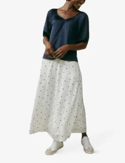 Floral-print A-line Woven Midi Skirt -Whistles Clothing Shop R04004983 OYSTER ALT02