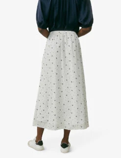 Floral-print A-line Woven Midi Skirt -Whistles Clothing Shop R04004983 OYSTER ALT03