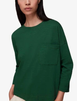 Whistles Patch-pocket Relaxed-fit Organic-cotton Top -Whistles Clothing Shop R04057356 GREEN ALT02