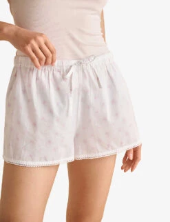 Sprig Floral-print Cotton Shorts -Whistles Clothing Shop R04057580 WHITEPINK ALT02