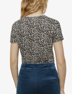 Ikks Short-sleeve Leopard-print Woven T-shirt -Whistles Clothing Shop R04063146 ROOD ALT03