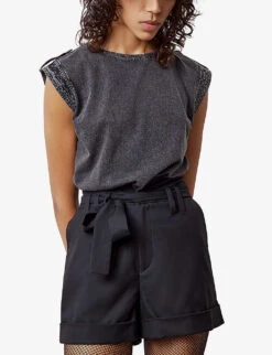 Ikks Belted High-waisted Stretch-woven Shorts -Whistles Clothing Shop R04063189 BLACK ALT02