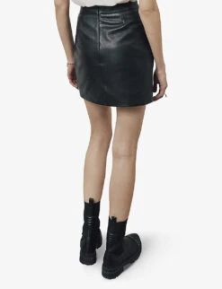 Ikks High-rise Button-detail Leather Mini Skirt -Whistles Clothing Shop R04063195 BLACK ALT02