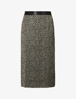 Ikks Leopard-print Satin Midi Skirt