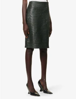 Bottega Veneta Intrecciato High-rise Leather Midi Skirt -Whistles Clothing Shop R04064604 DARKGREEN ALT02