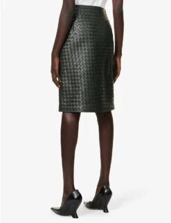 Bottega Veneta Intrecciato High-rise Leather Midi Skirt -Whistles Clothing Shop R04064604 DARKGREEN ALT03