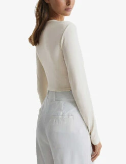 Reiss Hannah Ring-detail Stretch-woven Crop Top -Whistles Clothing Shop R04068134 CREAM ALT03