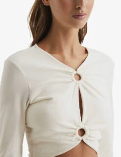 Reiss Hannah Ring-detail Stretch-woven Crop Top -Whistles Clothing Shop R04068134 CREAM ALT04