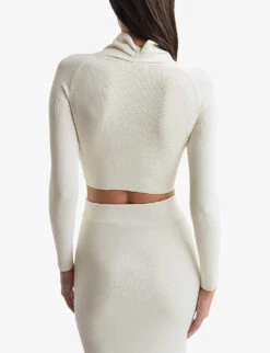 Reiss Elsie Draped-neck Knitted Top -Whistles Clothing Shop R04068256 WHITE ALT03