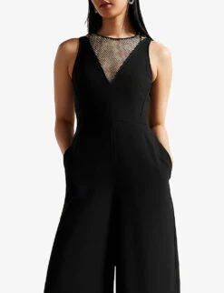 Ted Baker Janvier Crystal-embellished V-neck Woven Jumpsuit 8 Ted Baker Janvier Crystal-embellished V-neck Woven Jumpsuit -Whistles Clothing Shop R04070400 BLACK ALT03