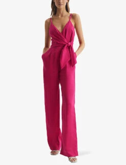 Reiss Emila Chain-embellished Linen Jumpsuit -Whistles Clothing Shop R04075256 PINK ALT02