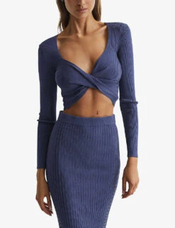Reiss Iona Twisted Stretch-knit Crop Top -Whistles Clothing Shop R04075269 BLUE ALT02