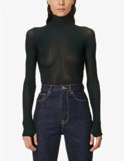 ALAIA Sheer Slim-fit Stretch-woven Body -Whistles Clothing Shop R04076349 VERTFONCE ALT02