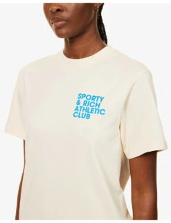 Exercise Often Brand-print Cotton-jersey T-shirt -Whistles Clothing Shop R04081049 CREAMOCEAN ALT04