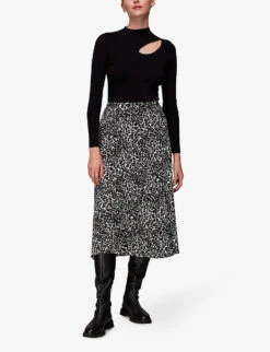 Whistles Shadow Leopard-print Woven Midi Skirt -Whistles Clothing Shop R04082652 BLACK ALT02