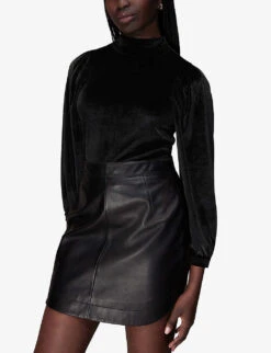 Whistles High-neck Puff Shoulder Velvet Top -Whistles Clothing Shop R04085627 BLACK ALT02