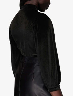 Whistles High-neck Puff Shoulder Velvet Top -Whistles Clothing Shop R04085627 BLACK ALT03