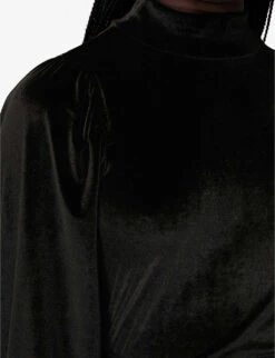 Whistles High-neck Puff Shoulder Velvet Top -Whistles Clothing Shop R04085627 BLACK ALT04