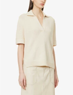 THEORY Easy Polo Open-collar Cotton And Cashmere Blend Top -Whistles Clothing Shop R04085916 CREAM ALT02