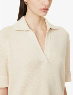 THEORY Easy Polo Open-collar Cotton And Cashmere Blend Top -Whistles Clothing Shop R04085916 CREAM ALT04