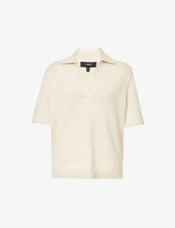 THEORY Easy Polo Open-collar Cotton And Cashmere Blend Top