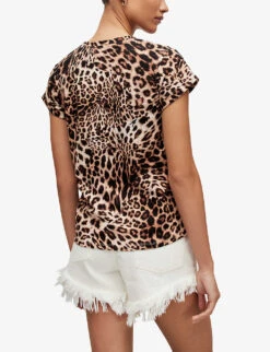 AllSaints Evita Anna Leopard-print Organic-cotton T-shirt -Whistles Clothing Shop R04086632 BROWN ALT03
