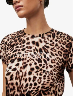 AllSaints Evita Anna Leopard-print Organic-cotton T-shirt -Whistles Clothing Shop R04086632 BROWN ALT04