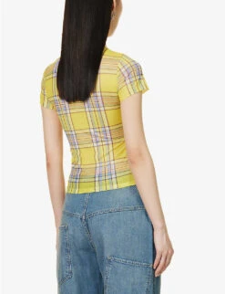 Check-pattern Slim-fit Stretch-recycled Polyester Top -Whistles Clothing Shop R04086800 DIONPLAID ALT03