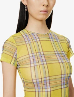 Check-pattern Slim-fit Stretch-recycled Polyester Top -Whistles Clothing Shop R04086800 DIONPLAID ALT04