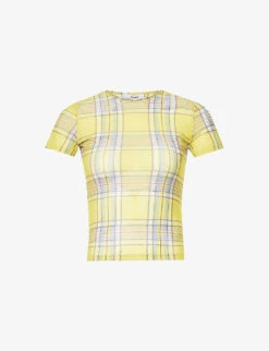 Check-pattern Slim-fit Stretch-recycled Polyester Top