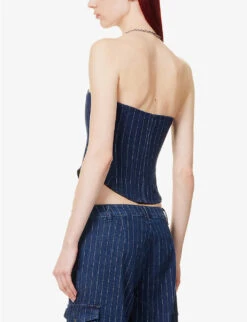 Riley Strapless Embroidered-pinstripe Stretch-cotton Blend Corset Top -Whistles Clothing Shop R04086815 VARSITYPINSTRIPE ALT03
