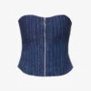 Riley Strapless Embroidered-pinstripe Stretch-cotton Blend Corset Top