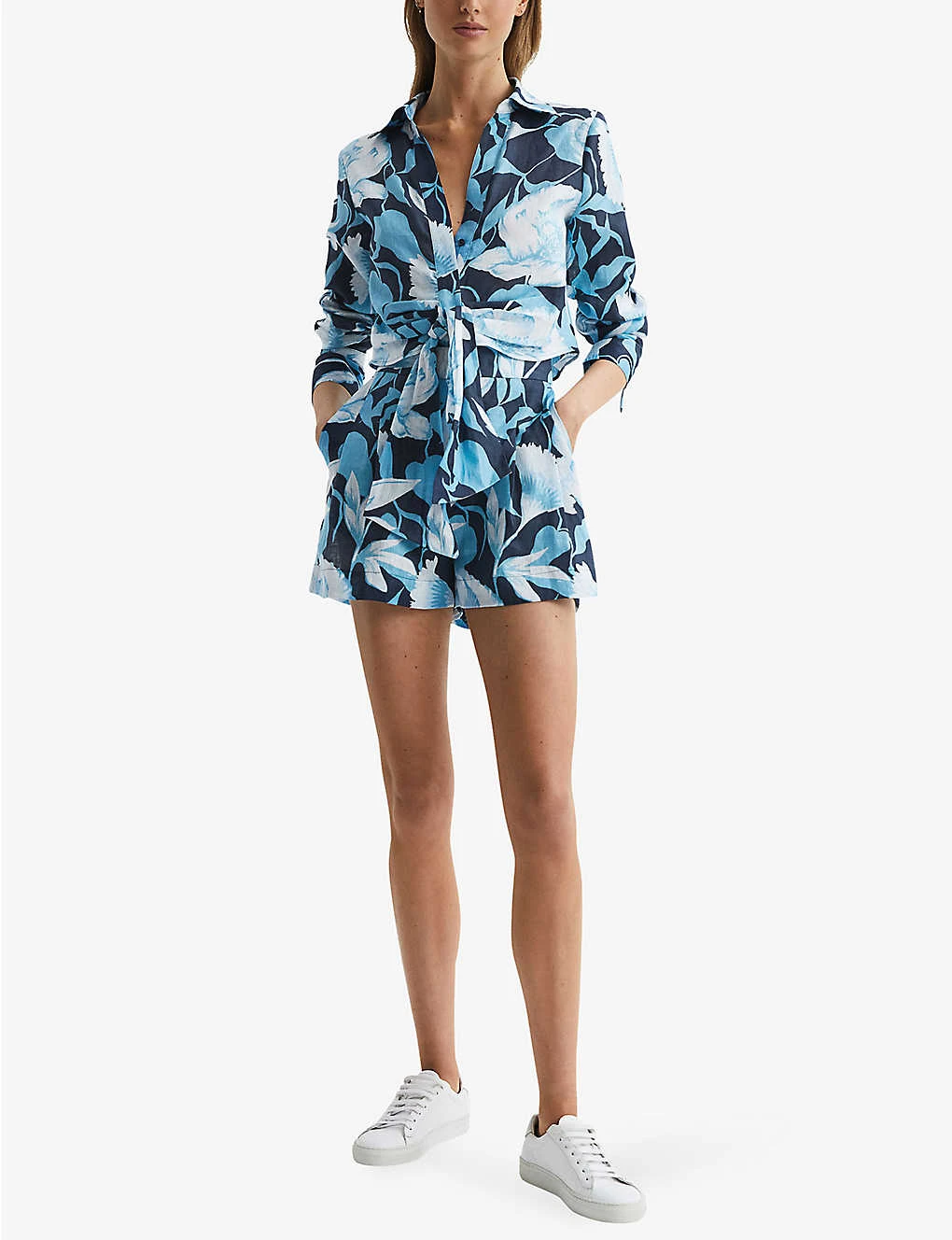 Reiss Sky Floral-print Mid-rise Linen Shorts 2 Reiss Sky Floral-print Mid-rise Linen Shorts - Image 2