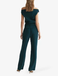 Reiss Maple Off-shoulder Belted-waist Stretch-woven Jumpsuit -Whistles Clothing Shop R04087031 TEAL ALT03