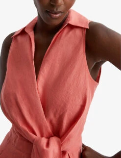 Reiss Suki V-neck Linen Jumpsuit 6 Reiss Suki V-neck Linen Jumpsuit -Whistles Clothing Shop R04087034 CORAL ALT02