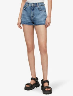 AllSaints Faye High-rise Raw-hem Denim Shorts -Whistles Clothing Shop R04087394 DARKINDIGOBL ALT02