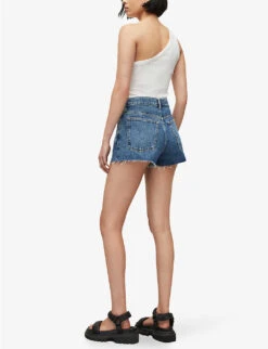AllSaints Faye High-rise Raw-hem Denim Shorts -Whistles Clothing Shop R04087394 DARKINDIGOBL ALT03