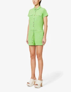 Melissa Odabash Cheryl Drawstring-waist Cotton-blend Playsuit -Whistles Clothing Shop R04090048 LIME ALT02