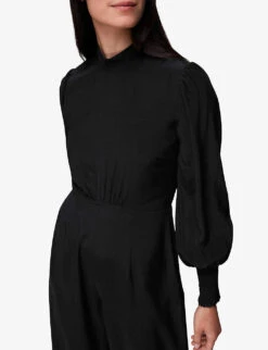 Whistles Fitted Shirred-bodice Viscose Jumpsuit 7 Whistles Fitted Shirred-bodice Viscose Jumpsuit -Whistles Clothing Shop R04091424 BLACK ALT02