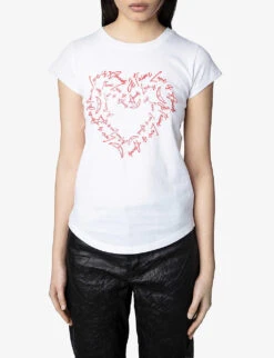 Zadig & Voltaire Skinny Heart Short-sleeved Cotton-jersey T-shirt -Whistles Clothing Shop R04093867 BLANC ALT02