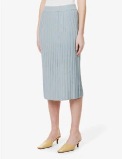 Joseph Split-hem Mid-rise Knitted Midi Skirt -Whistles Clothing Shop R04095429 DUSTYBLUE ALT02